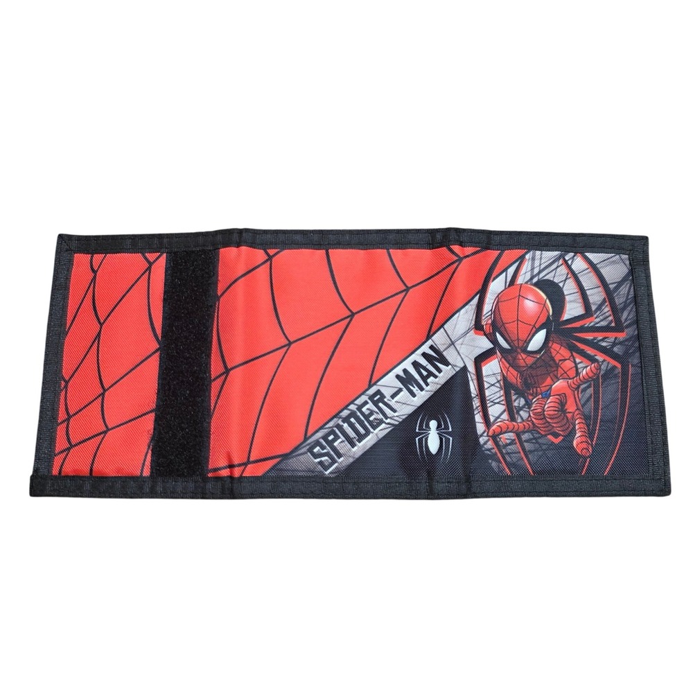 Marvel Spider-Man Bioworld Red Black Canvas Trifold Wallet Velcro Closure - Picture 4 of 6